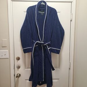 Saks Fifth Avenue Black Label 100% Egyptian Cotton Navy Mens Large Robe